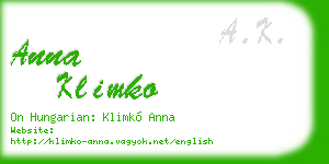anna klimko business card
